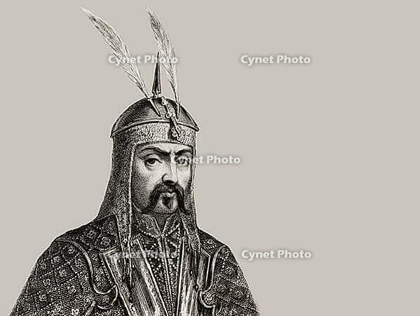 Genghis Khan, Dschingis Khan, or Chinggis Khan, born Temüjin, Temüdschin or Temüüdschin, c. 1162 – 1227, also known as Chinggis Khan, founder and first khan of the Mongol Empire, digitally edited based on a historical illustration of a 1278 portrait taken [IBR125183181]