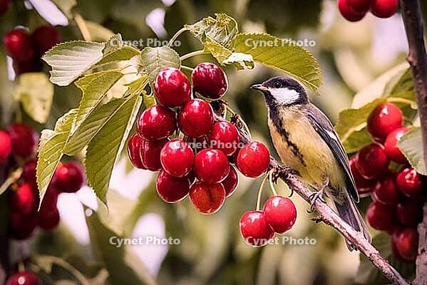 Great Tit (Parus major) on a cherry tree, Rhineland-Palatinate, Germany [IBR125183224]