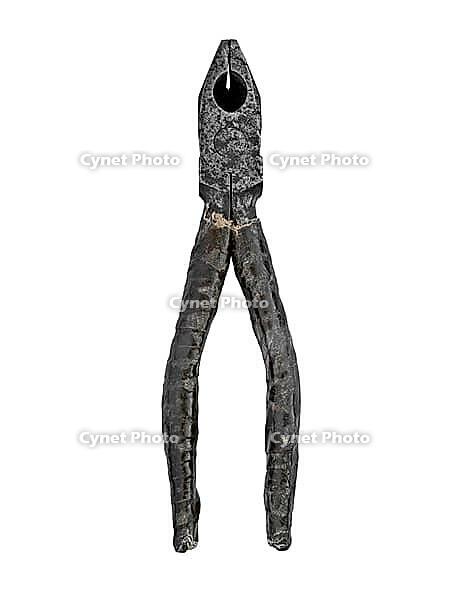 Vintage side cutters joint pliers snips over white, clipping path [IBR125188158]
