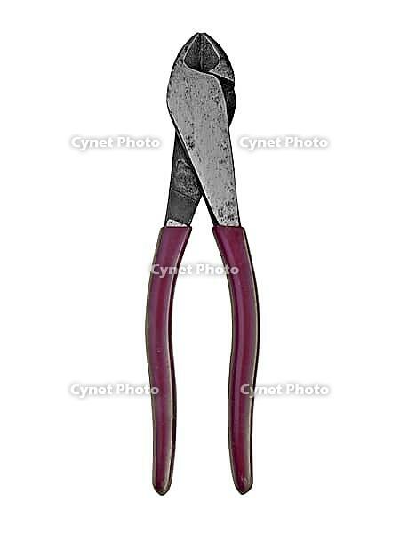Vintage side cutters joint pliers snips over white, clipping path [IBR125188204]