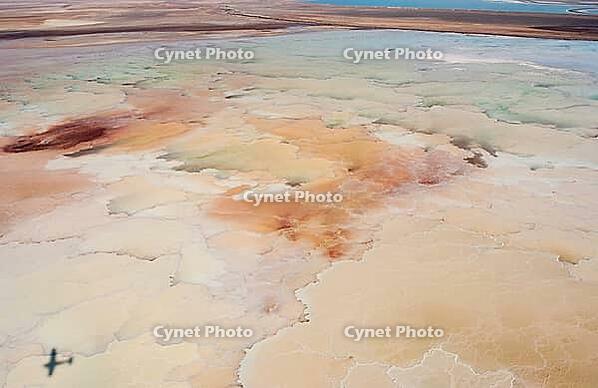 Birdseye view of the salt field in Dead sea, Israel [IBR125188216]