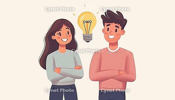 Innovative Thinking: Young Couple Poses With Light Bulb, Symbolizing Problem Solving And Creativity. Happiness And Solutions Found Together, AI generated [IBR125195683]