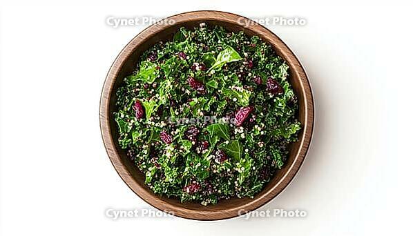 Massaged Kale And Cooked Quinoa Salad With Dried Cranberries And Lemon-Tahini Dressing Bursting With Nutritional Goodness And Flavor, AI generated [IBR125195684]