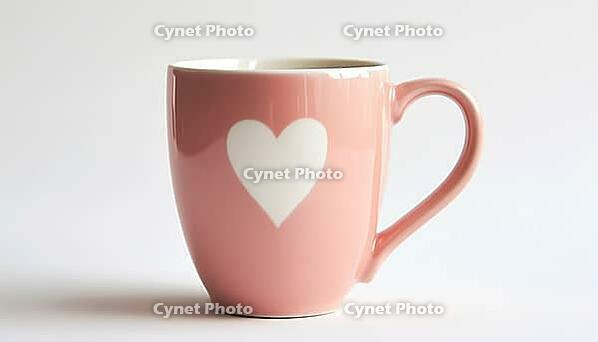 White Heart Ceramic Coffee Mug On White Background. Elegant Pink Mug With Heart Design. A Charming Addition To Your Morning Routine, AI generated [IBR125195689]
