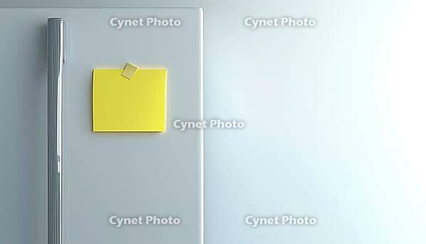 Detailed Close-Up View Of Sticky Note Reminder Attached To White Refrigerator Door For Easy Visibility And Remembrance, AI generated [IBR125195690]