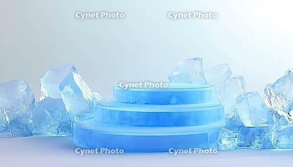 Ice-Crafted Blue Podium: A Unique And Elegant Display Stand Constructed From Chilled And Frosty Material In A Striking Blue Hue, AI generated [IBR125195697]