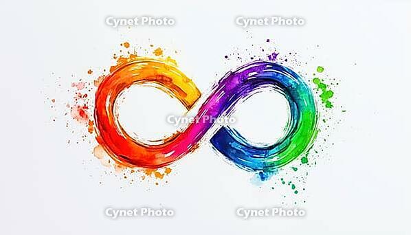 Hand-Painted Rainbow Infinity Symbol In Full Gradient Using Calligraphic Ink Brush On A White Background. Vibrant And Colorful Art Piece, AI generated [IBR125195711]