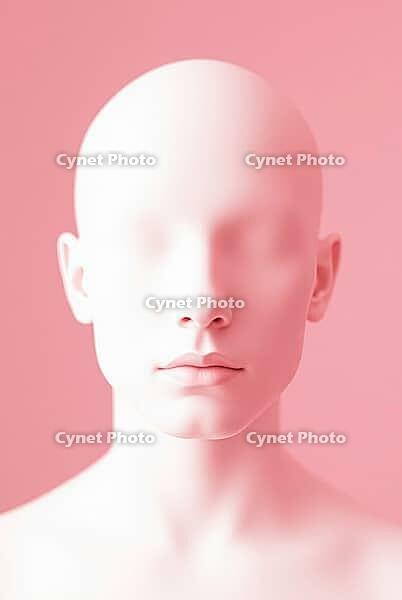 A minimalist image of a faceless head in soft monochrome pink tones, creating a surreal and gentle atmosphere, AI generated [IBR125195713]