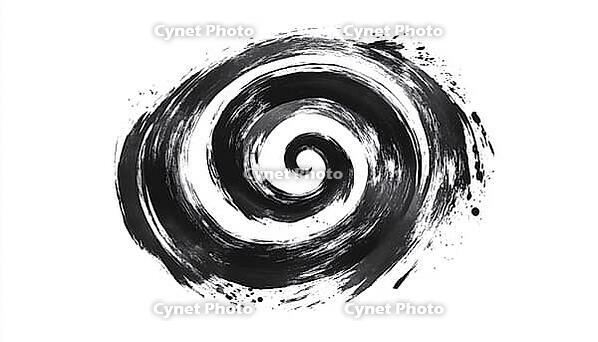 Decorative Hand-Painted Swirl Symbol Created With Ink Brush. Artistic Graphic Element With Concentric Curves And Swirling Swash. Ornamental Decorative Movement Shape, AI generated [IBR125195723]