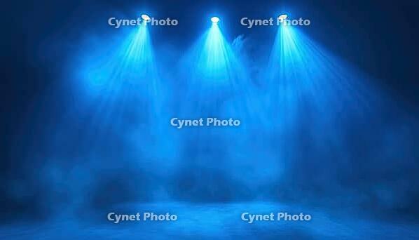 Vibrant Blue Spotlights Enhancing Stage Presence And Presentations With Glowing Effects, Beams, And Translucent Smoke, AI generated [IBR125195726]