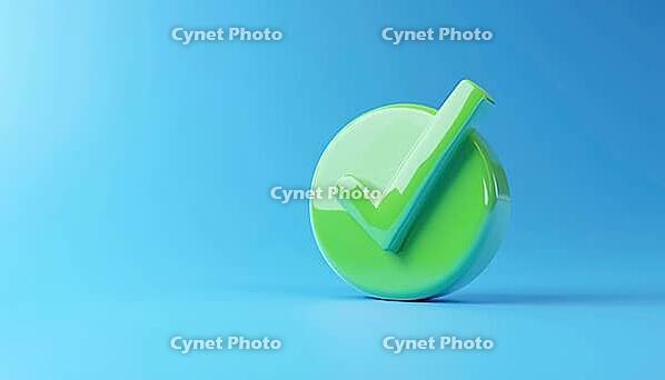 Focusing On Green Checkmark Button And Right Choice On A Blue Background With Copy Space Available. Check Mark Sign And Tick, AI generated [IBR125195728]