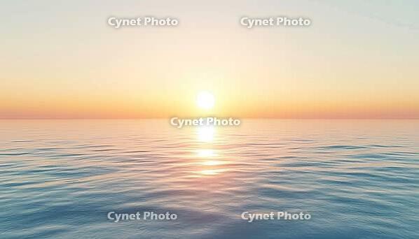 Mesmerizing Panorama Of Ocean Sunrise: Water, Sky, And Sun Reflection In Dusk Or Dawn. Beach Landscape At Evening Or Morning. Stunning Island Backdrop Scenery, AI generated [IBR125195739]