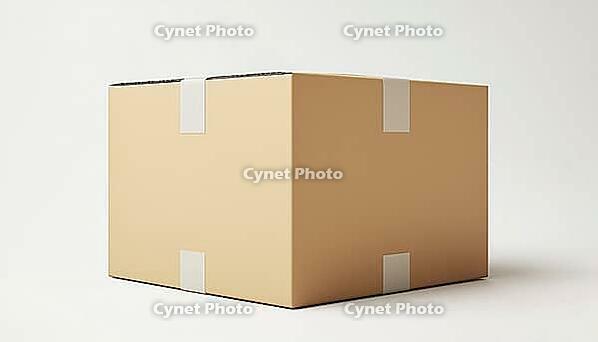 Side View Mockup Of A Brown Cardboard Box Delivery Parcel On White Background, Presented On Empty Cargo Crates For Packaging Design, AI generated [IBR125195756]