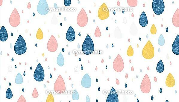 Adorable Raindrop Pattern In Blue, Pink, And Yellow On White Background For Children And Infants. Perfect For Kids' Clothing And Accessories, AI generated [IBR125195758]