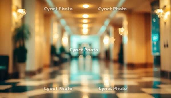 Vintage Light Filter Enhances Abstract Blur And Defocused Lobby In Hotel Interior, Creating A Nostalgic And Charming Ambiance, AI generated [IBR125195763]