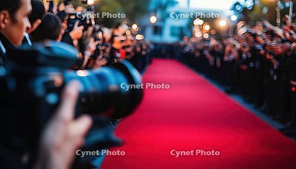 Glamorous Red Carpet Event: Celeb Surrounded By Fans And Paparazzi Capturing The Star-Studded Moment On Camera, AI generated [IBR125195766]