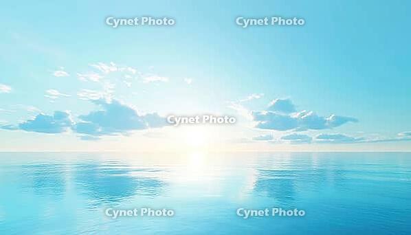 Vivid Cyan Morning: Stunning Landscape Of Beach With Sky Blue Clouds, Clear Horizon, And Bright Sunshine In Spring And Winter, AI generated [IBR125195771]