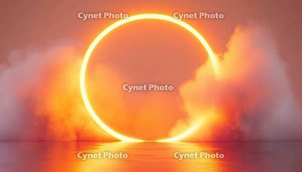 Spectacular Neon Arch With Smoking Orange Glowing Portal, Modern Circular Gate, Enchanting Stage With Vapors: A Futuristic Delight Spectacle, AI generated [IBR125195773]