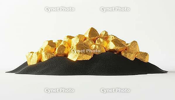Shimmering Gold Unearthed From A Mine And Placed On Dark Sand Describes The Valuable Gold Discovered And Placed On Black Sand, AI generated [IBR125200666]