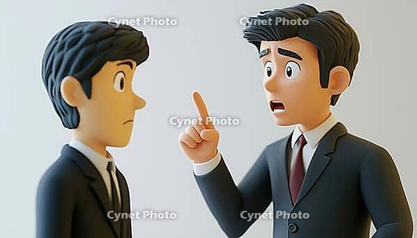 Manager Pointing Finger Aggressively At Subordinate During Confrontation In The Workplace. Subtle Intimidation Tactics Used By Boss Toward Employee. Situation Escalated, AI generated [IBR125200671]