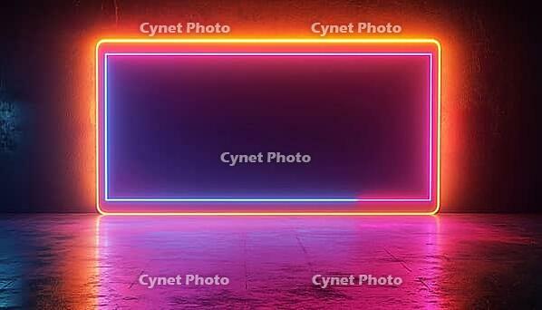 Glowing Neon Double Rectangular Frame With Shining Effects On A Dark Background. Empty Techno Backdrop For A Vibrant Feel. Aesthetic Design, AI generated [IBR125200686]