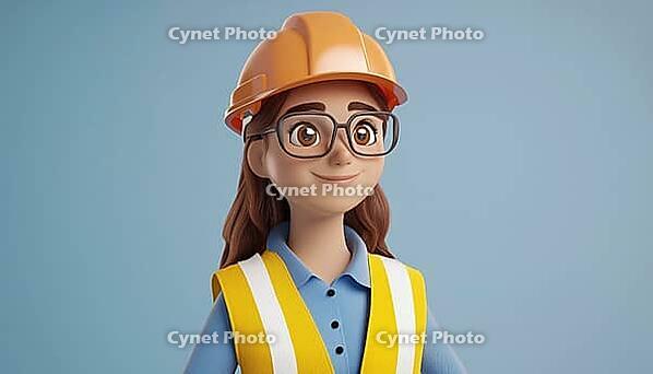 Female Site Engineer Wearing Safety Vest And Hardhat In Blue, Showcasing Youthful Energy And Professionalism On The Construction Site, AI generated [IBR125200691]