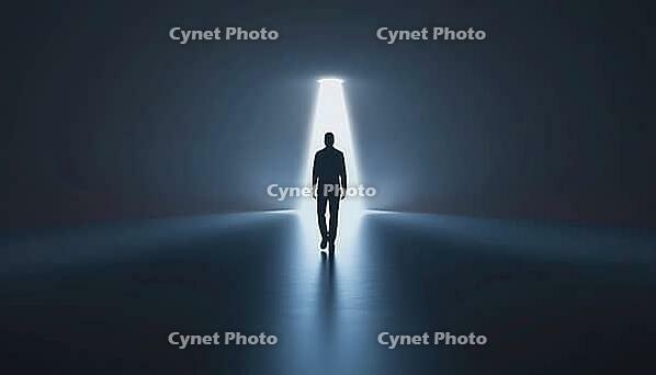 Figure Strolling Through Darkness Towards Illumination - A Person Is Seen Walking In The Darkness With A Destination In Sight, Heading Towards The Light, AI generated [IBR125200696]