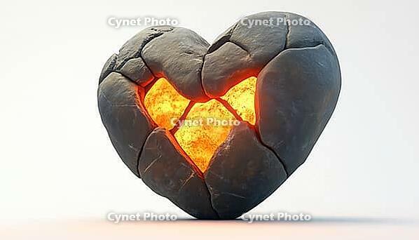 Warm Core Stone Heart Sculpture Against White Background Portrays A Unique Combination Of Cold Exterior And Comforting Internal Heat, AI generated [IBR125200702]