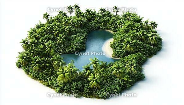 Aerial View Of A River Cutting Through A Palm Tree-Filled Forest In Southern Goa, India. Approximately 15, 000 Feet Above Ground, AI generated [IBR125200704]