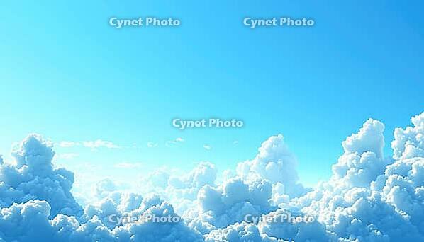 Clear Blue Sky With Puffy Clouds: A Vast And Clear Sky Filled With Fluffy Clouds Offers A Tranquil And Serene View, AI generated [IBR125200712]