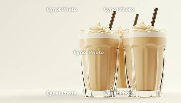 Cold Beverage: Delicious Coffee Milk Glasses On White Background. Refreshing Iced Latte In A Clipping Path Photo For Maximum Appeal, AI generated [IBR125200718]