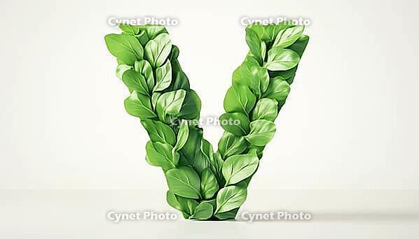 Sign With Letter 'V' And Leaf Symbol For Vegan And Vegetarian Food Diet, AI generated [IBR125200729]