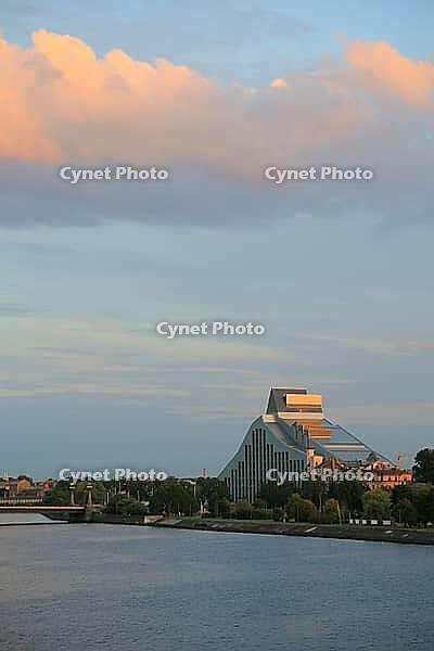 New National Library seen from Vansube Bridge, Vansu Tilts across Daugava, Riga, Latvia [IBR125203186]