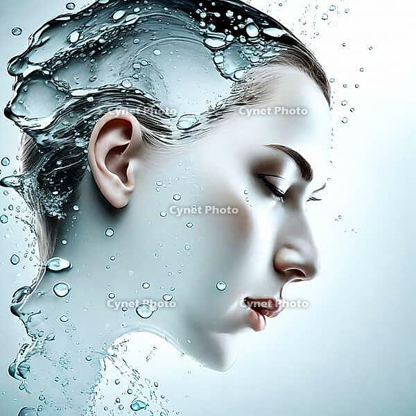 Creative woman portrait composite with splash of water, AI generated [IBR125203203]