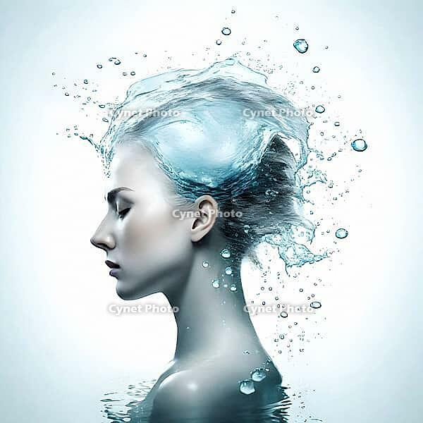 Creative woman portrait composite with splash of water, AI generated [IBR125203214]