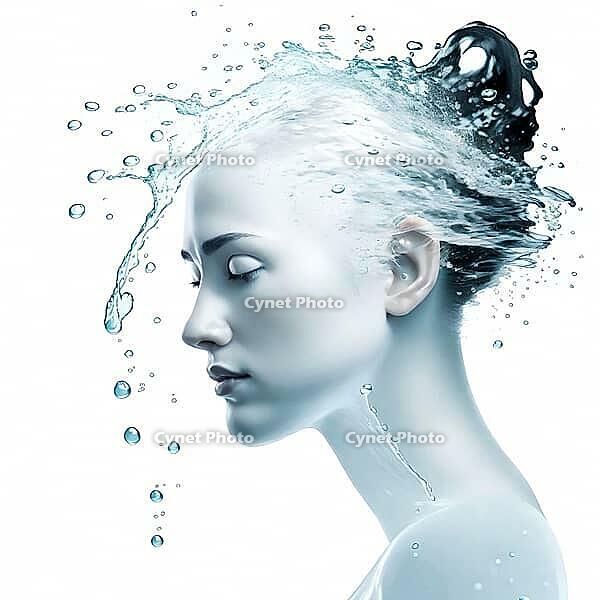 Creative woman portrait composite with splash of water, AI generated [IBR125203221]
