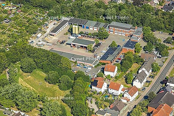 Aerial view, Bergkamen construction depot, Bergkamen Einheit Mitte fire department, construction yard, Bergkamen, Ruhr area, North Rhine-Westphalia, Germany, birds-eyes view, aerial photography, aerial photography, overview, overview, bird's eye view, inf [IBR113322295]