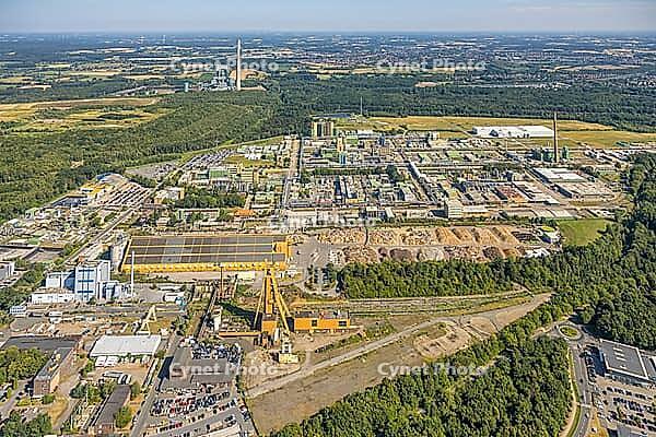Air picture, Bayer AG, pharmaceutical company, Recyclinghof Umweltkontor Bergkamen GmbH, LANXESS Organometallics GmbH, Bergkamen, Ruhr region, North Rhine-Westphalia, Germany, aerial view, birds-eyes view, aerial photography, aerial photography, overview, [IBR113322326]