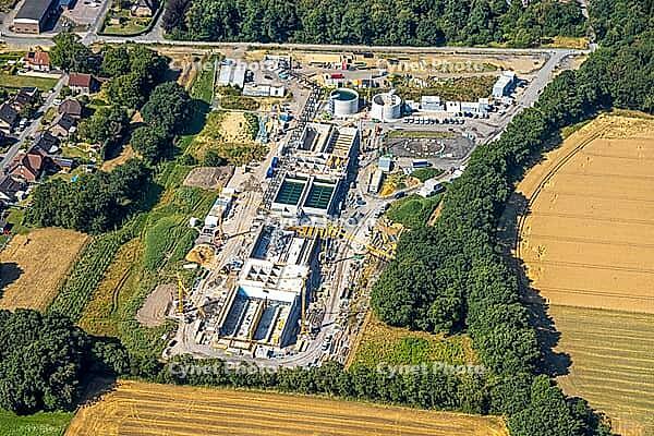 Aerial view, mine house Aden, construction site, conversion to well water management House Aden is the construction of a new mine water treatment plant, Beckinghausen, Lünen, Ruhr area, North Rhine-Westphalia, Germany, birds-eyes view, aerial photography, [IBR113322331]