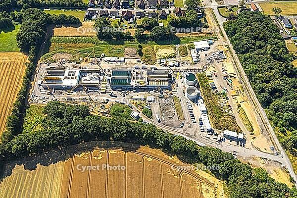 Aerial view, mine house Aden, construction site, conversion to well water management House Aden is the construction of a new mine water treatment plant, Beckinghausen, Lünen, Ruhr area, North Rhine-Westphalia, Germany, birds-eyes view, aerial photography, [IBR113322339]