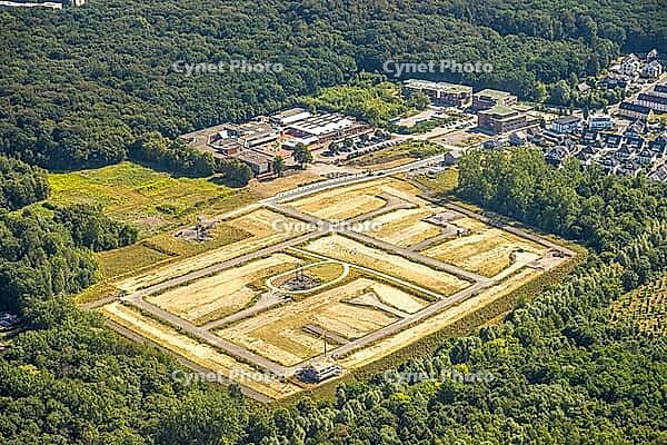 Aerial view, RAG Montan Immobilien, UKBS timber construction residential project, on the site of the former Grimberg 3/4 mine in Bergkamen-Weddinghofen, the sustainable forest settlement with around 120 plots of land) for single-family, double and row hou [IBR113322344]