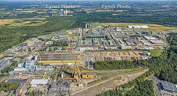 Air picture, Bayer AG, pharmaceutical company, Recyclinghof Umweltkontor Bergkamen GmbH, LANXESS Organometallics GmbH, Bergkamen, Ruhr region, North Rhine-Westphalia, Germany, aerial view, birds-eyes view, aerial photography, aerial photography, overview, [IBR113322351]