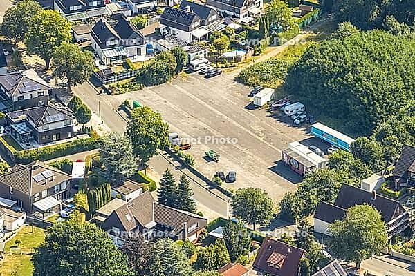 Aerial view, Rünthe marketplace, planned renovation, Rünthe, Bergkamen, North Rhine-Westphalia, Germany, birds-eyes view, aerial photography, aerial photography, overview, bird's eye view, infrastructure, town view, aerial [IBR113322359]