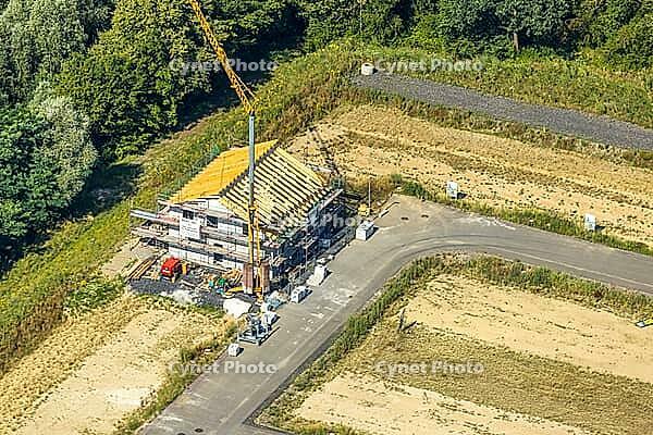 Aerial view, RAG Montan Immobilien, UKBS timber construction residential project, on the site of the former Grimberg 3/4 mine in Bergkamen-Weddinghofen, the sustainable forest settlement with around 120 plots of land) for single-family, double and row hou [IBR113322363]