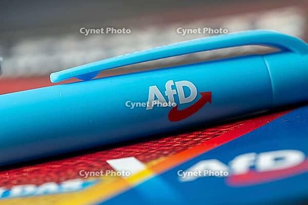 AfD symbolic image: close-up of a flyer and ballpoint pen [IBR113322396]