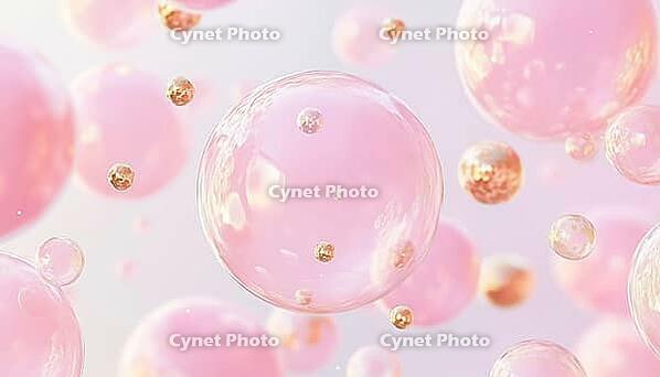 Hand Drawn Abstract Water Light Pink Bubbles Pattern With Circles In Pastel And Golden Confetti Design. Unique And Elegant Artwork, AI generated [IBR125211462]