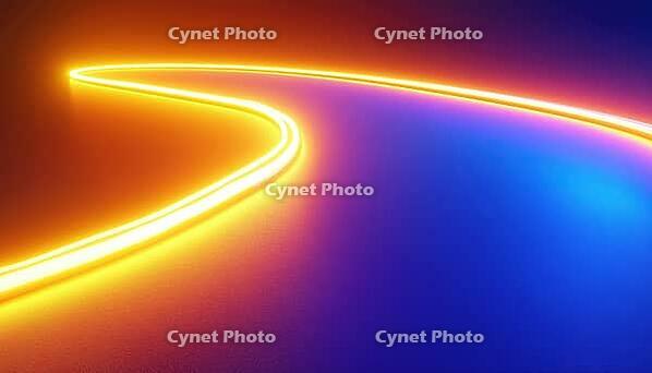 Neon As Speed: Effects Of Turning, Twisting, And Bending Light. Abstract Art In Blue, Yellow, And Orange Neon In Zigzag Form, AI generated [IBR125211470]
