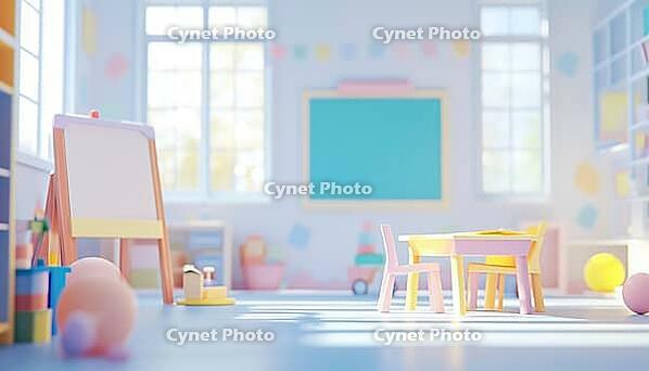 Stunning Blur Of Bright Classroom And Study Room With Panoramic Windows And Gorgeous Lighting In An Empty School Setting, AI generated [IBR125211474]
