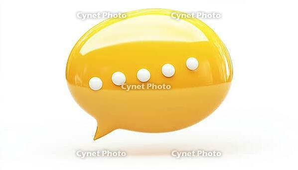 Realistic Glossy Yellow Speech Bubble With White Dots For Message Notification In Dialog Or Chat, AI generated [IBR125211476]