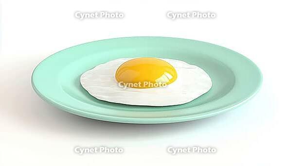 Simple And Healthy Breakfast: A Sunny-Side-Up Egg On A Pastel Green Plate, White Background, AI generated [IBR125211501]